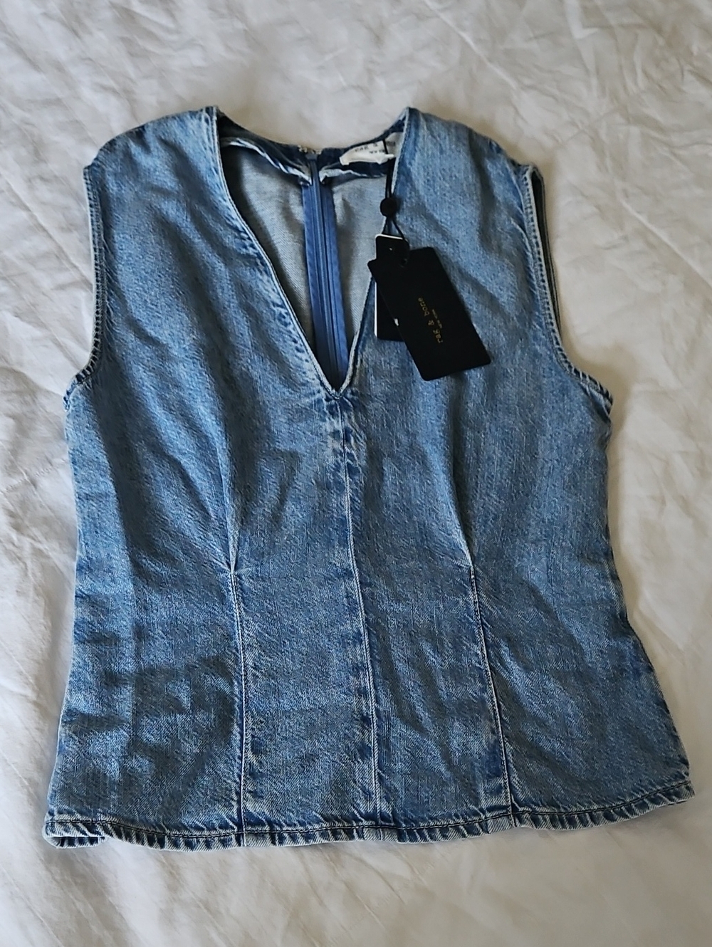 rag & bone Light Blue Denim V-Neck Sleeveless Tank